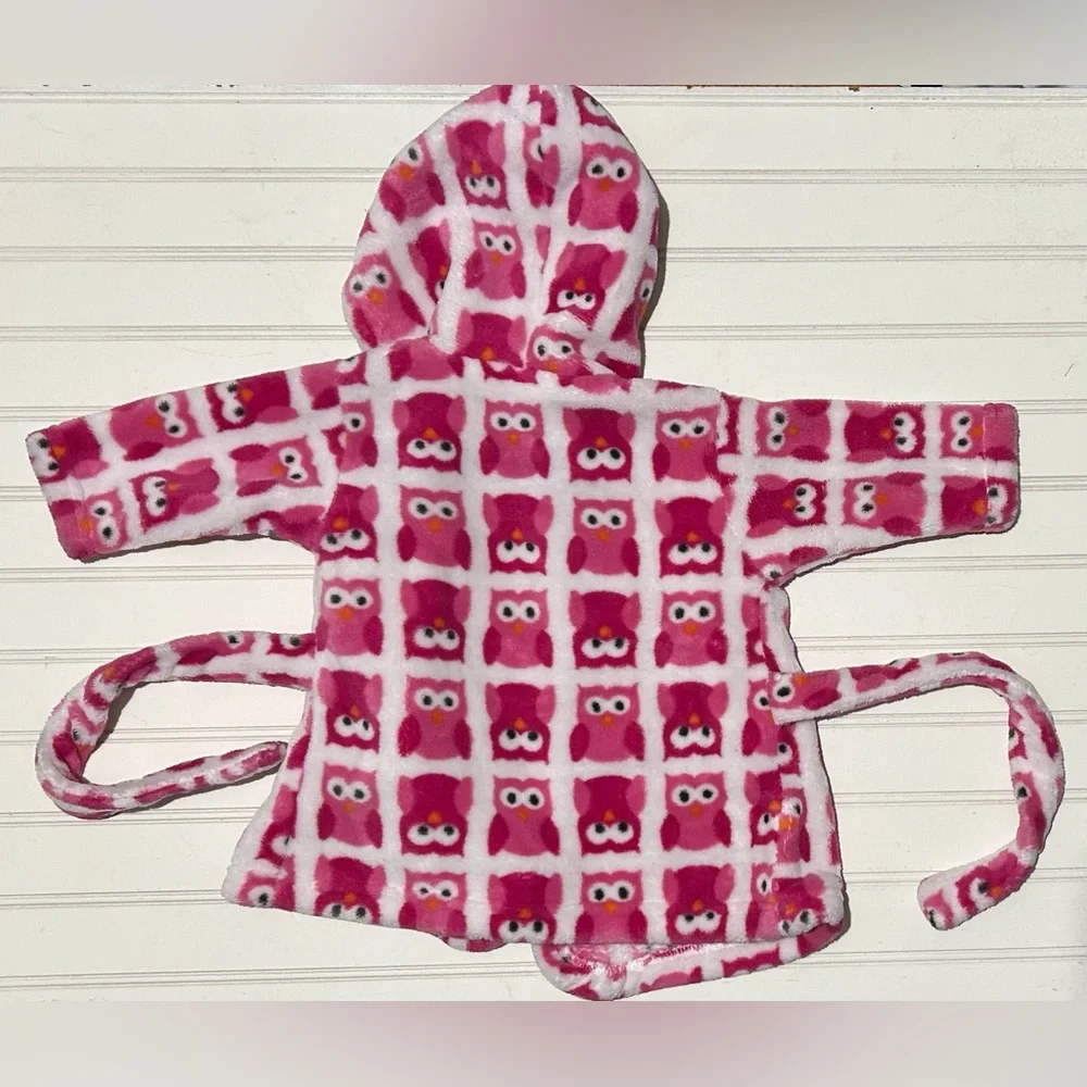 Luvable Friends Baby Robe Size 0-9 Months Pink‎ Owl Pattern Hooded Casual Winter